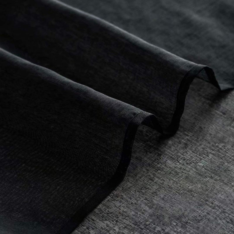 MISS SELECTEX Linen Look Pom Pom Tasseled Sheer Curtains - Rod Pocket Voile Semi-Sheer Curtains for Living and Bedroom, Set of 2 Curtain Panels (52 x 72 inch, Black) - Image 5
